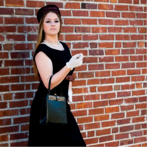Vintage Black Mid Century Handbag Animal P… - Picture 2 of 8
